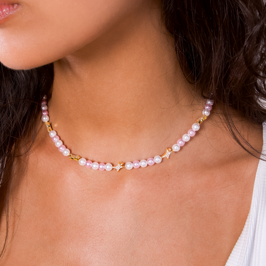 Signature Gold Pearl Chain - White and Pink