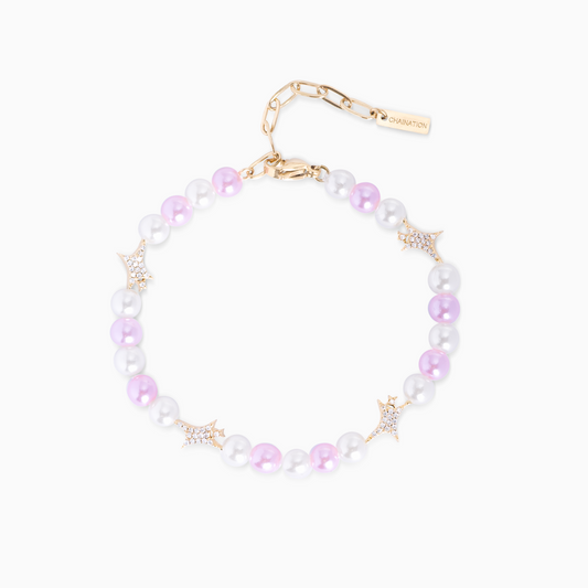 Gold Signature Pearl Bracelet - White and Pink