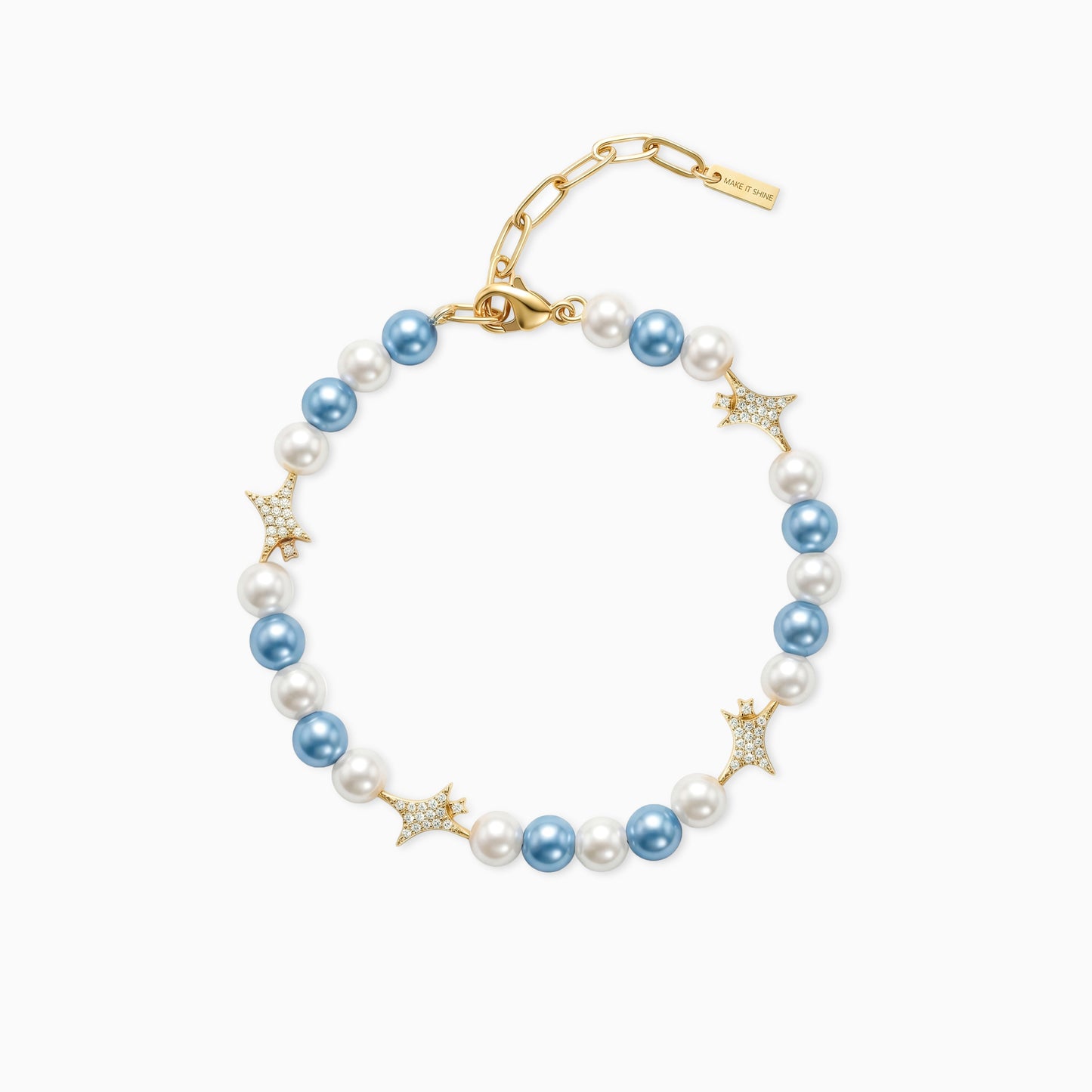 Golden Signature Pearl Bracelet - White and Blue