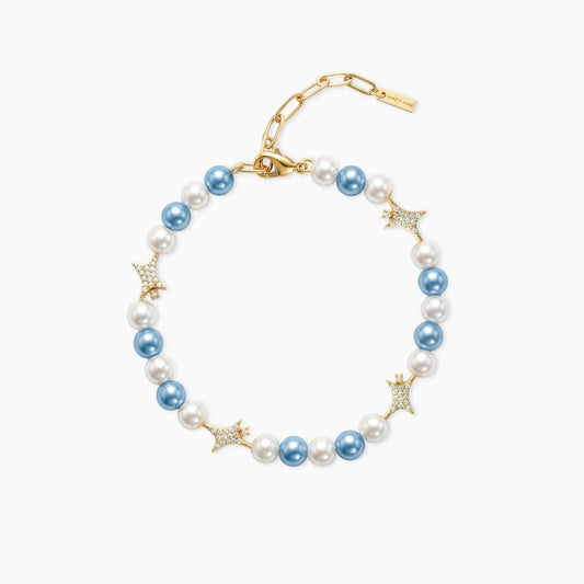 Golden Signature Pearl Bracelet - White and Blue