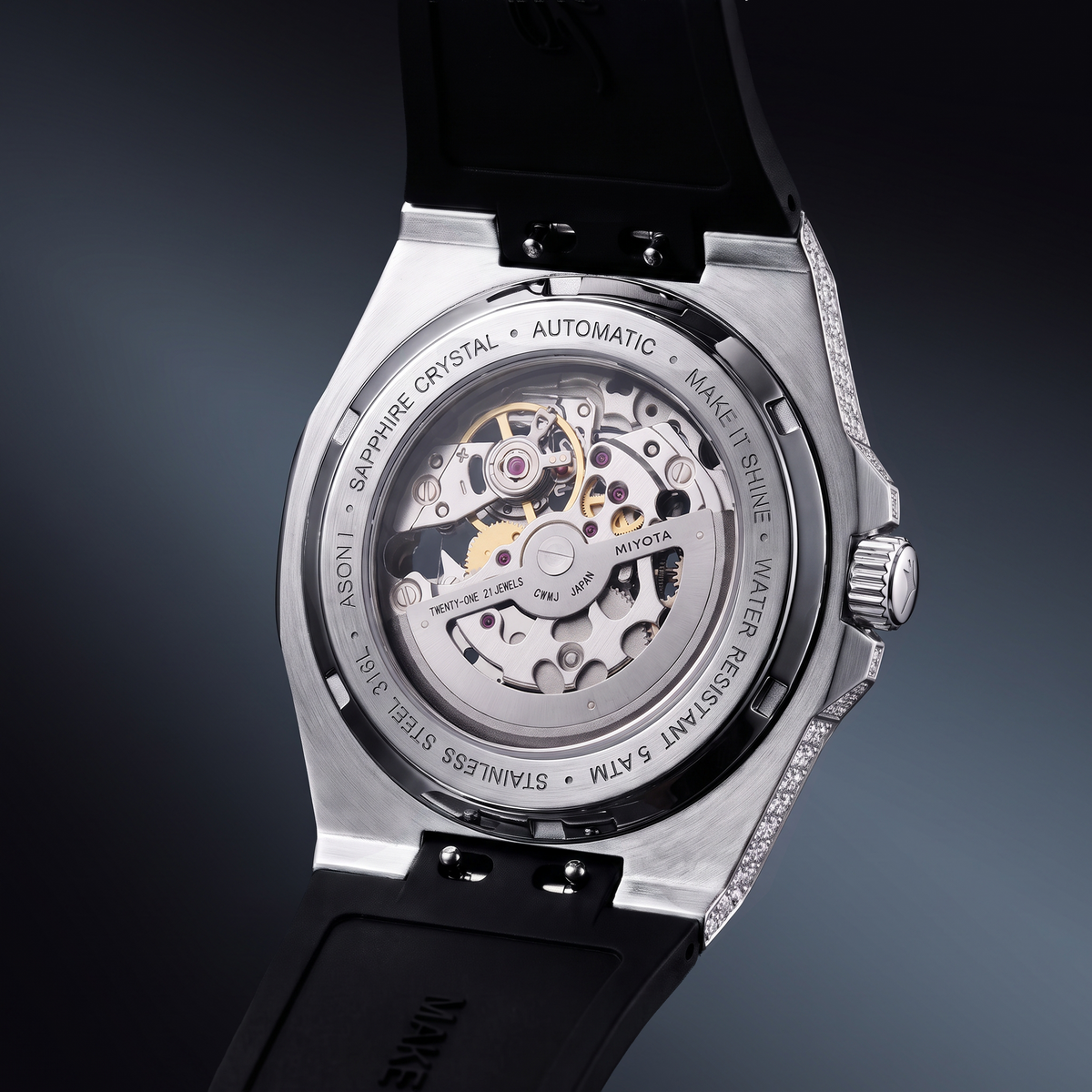 Iced ASON1 - Green Dial & Rubber Strap - VVS Moissanite
