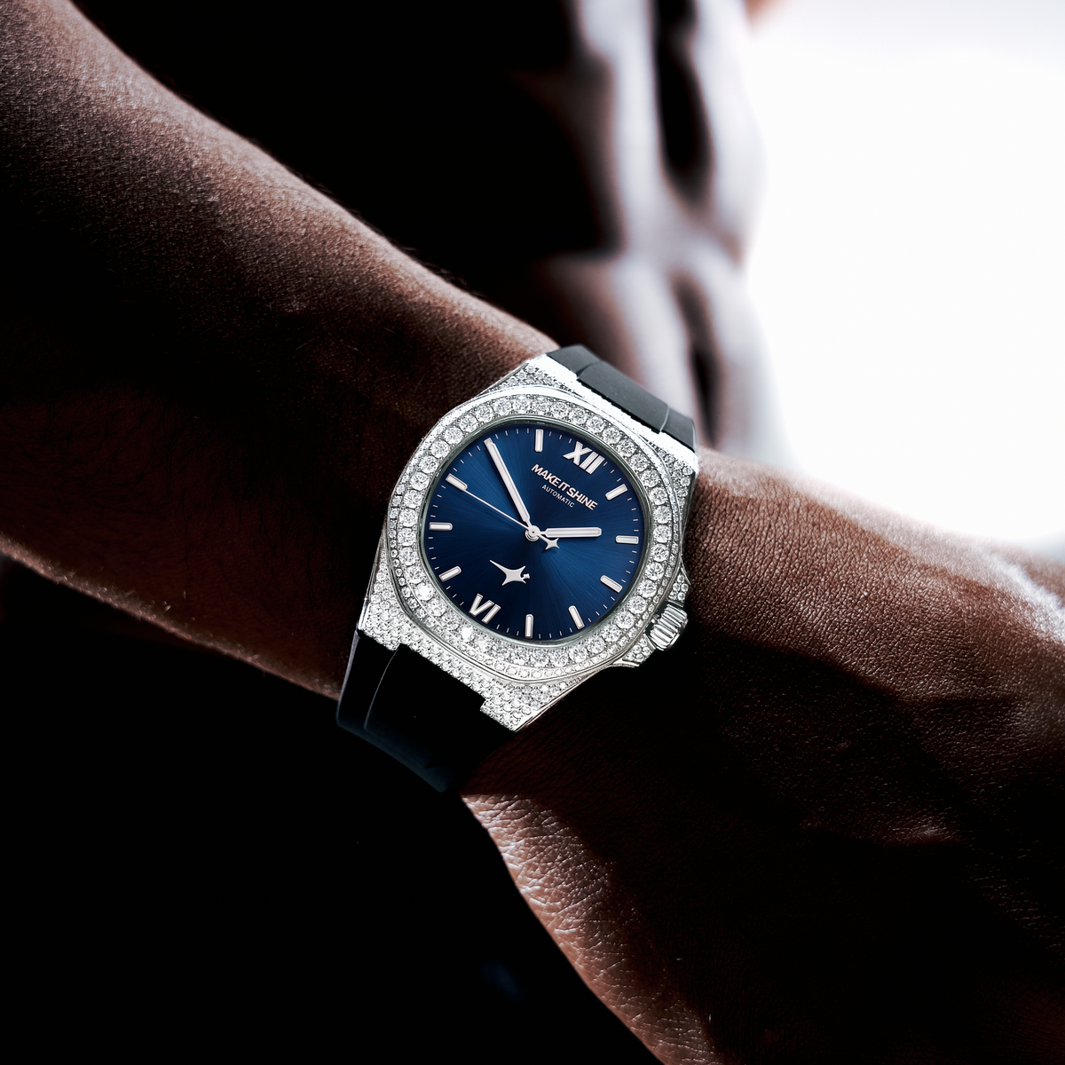 Iced ASON1 - Blue Dial & Rubber Strap - VVS Moissanite
