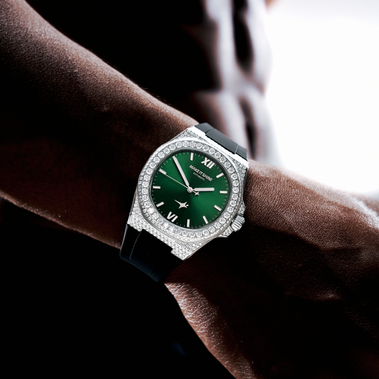 Iced ASON1 - Green Dial & Rubber Strap - VVS Moissanite