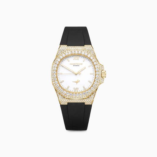 Iced ASON1 Gold - White Dial & Rubber Strap - VVS Moissanite