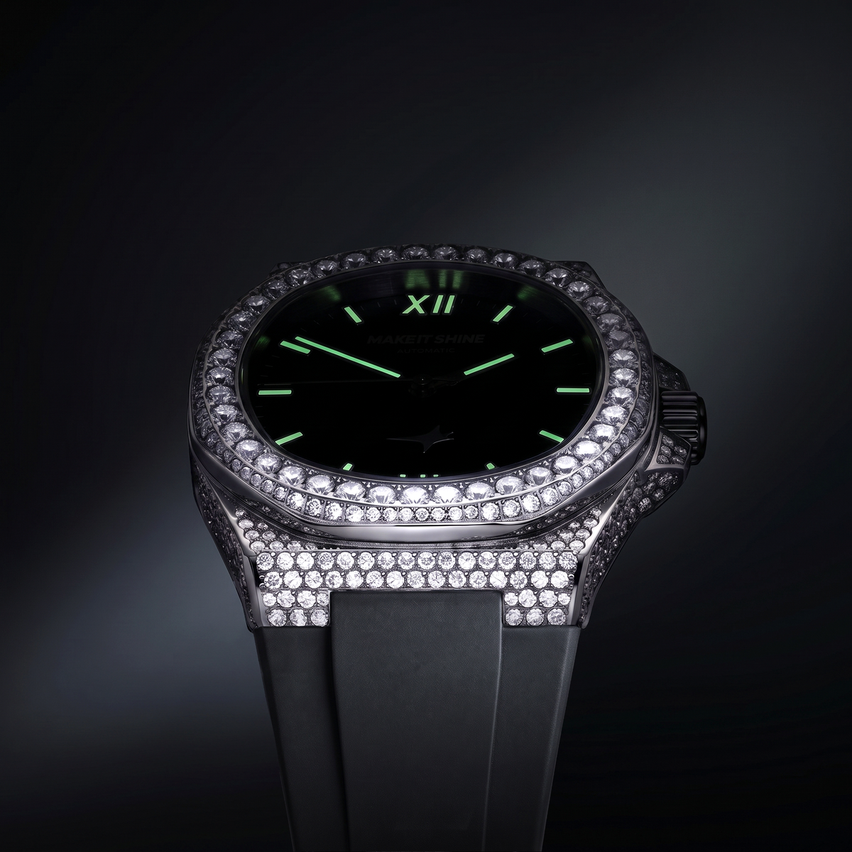 Iced ASON1 - Green Dial & Rubber Strap - VVS Moissanite