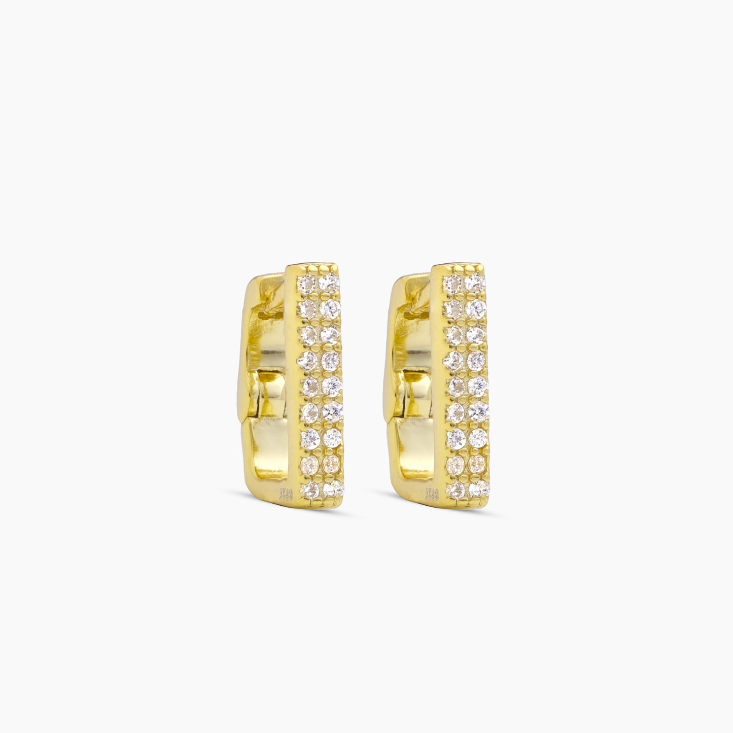 Iced square golden earrings