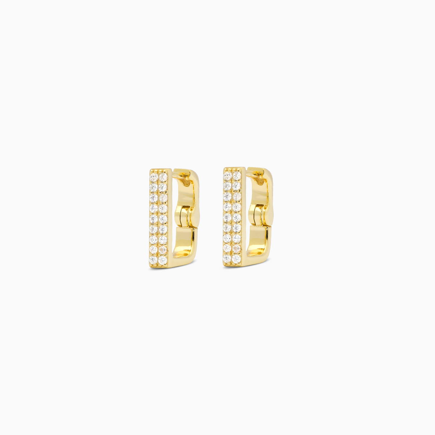 Iced square golden earrings