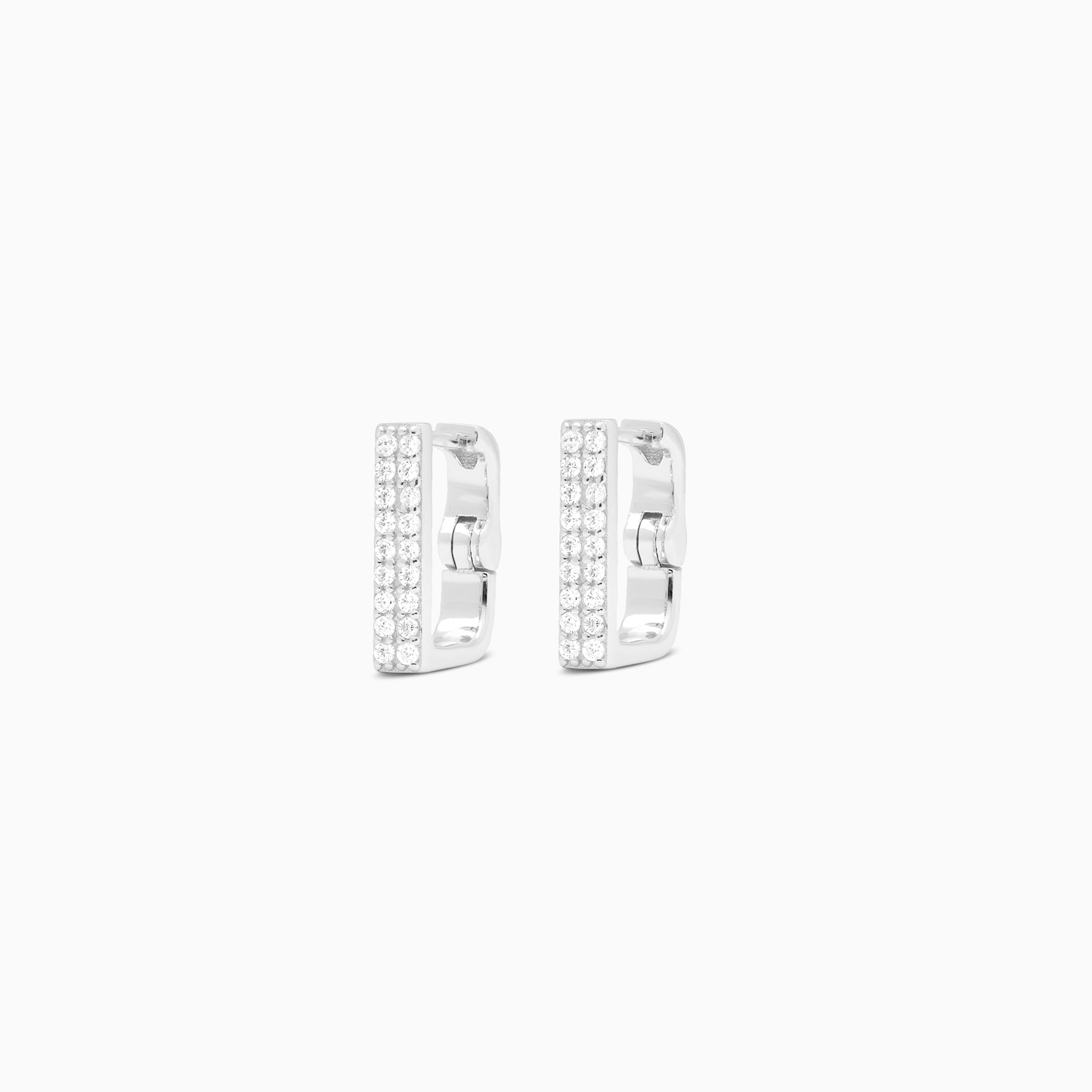 Iced square silver earrings