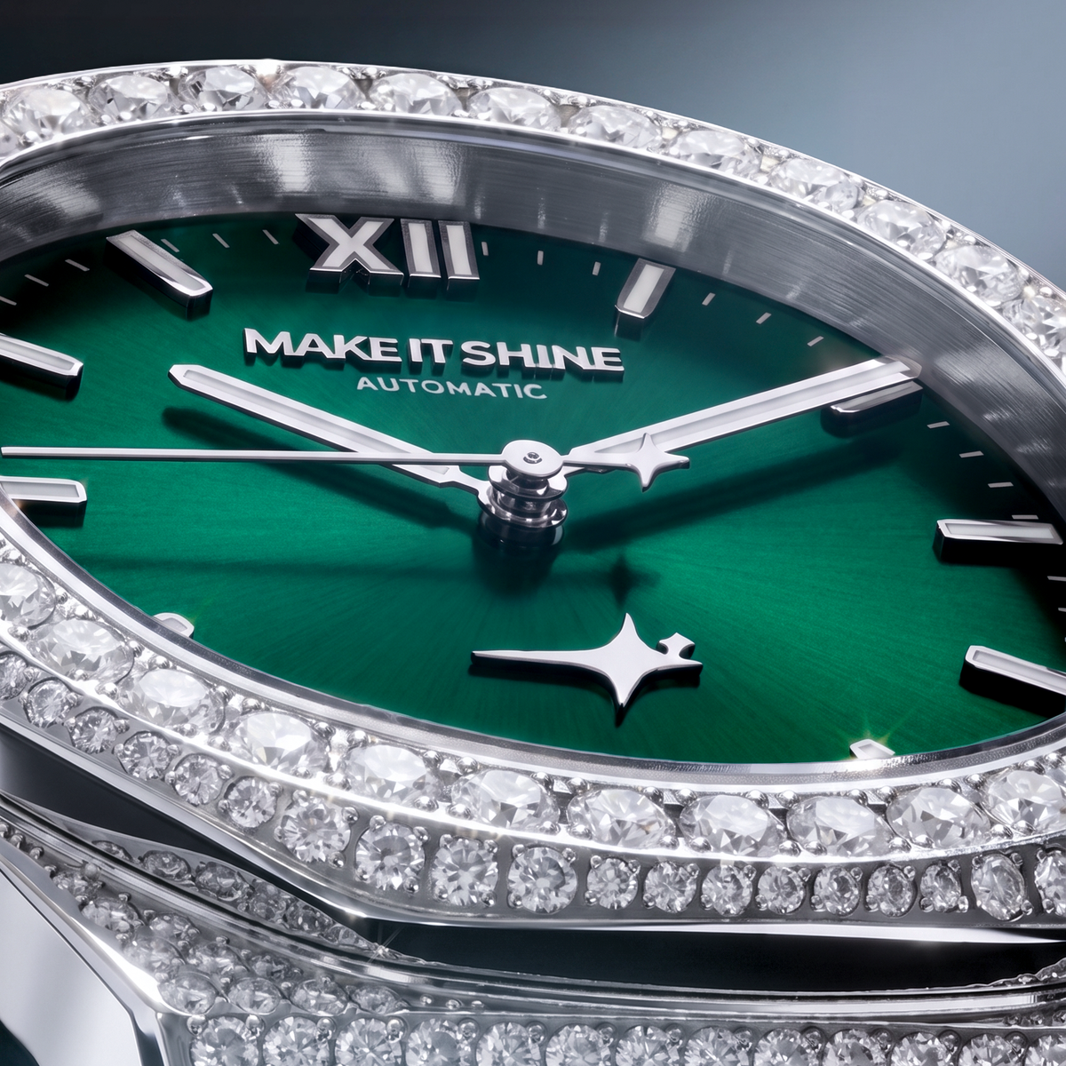 Iced ASON1 - Green Dial & Rubber Strap - VVS Moissanite