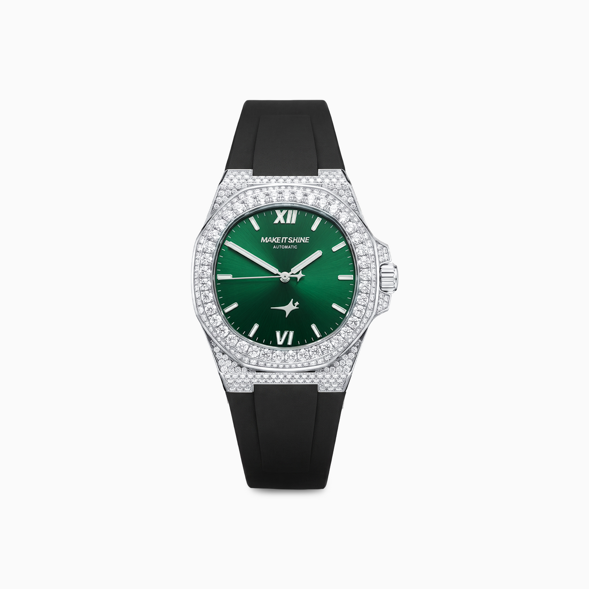 Iced ASON1 - Green Dial & Rubber Strap - VVS Moissanite