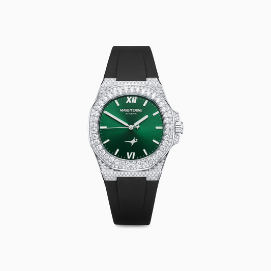 Iced ASON1 - Green Dial & Rubber Strap - VVS Moissanite