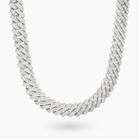 Prong baguette link chain 19 mm silver