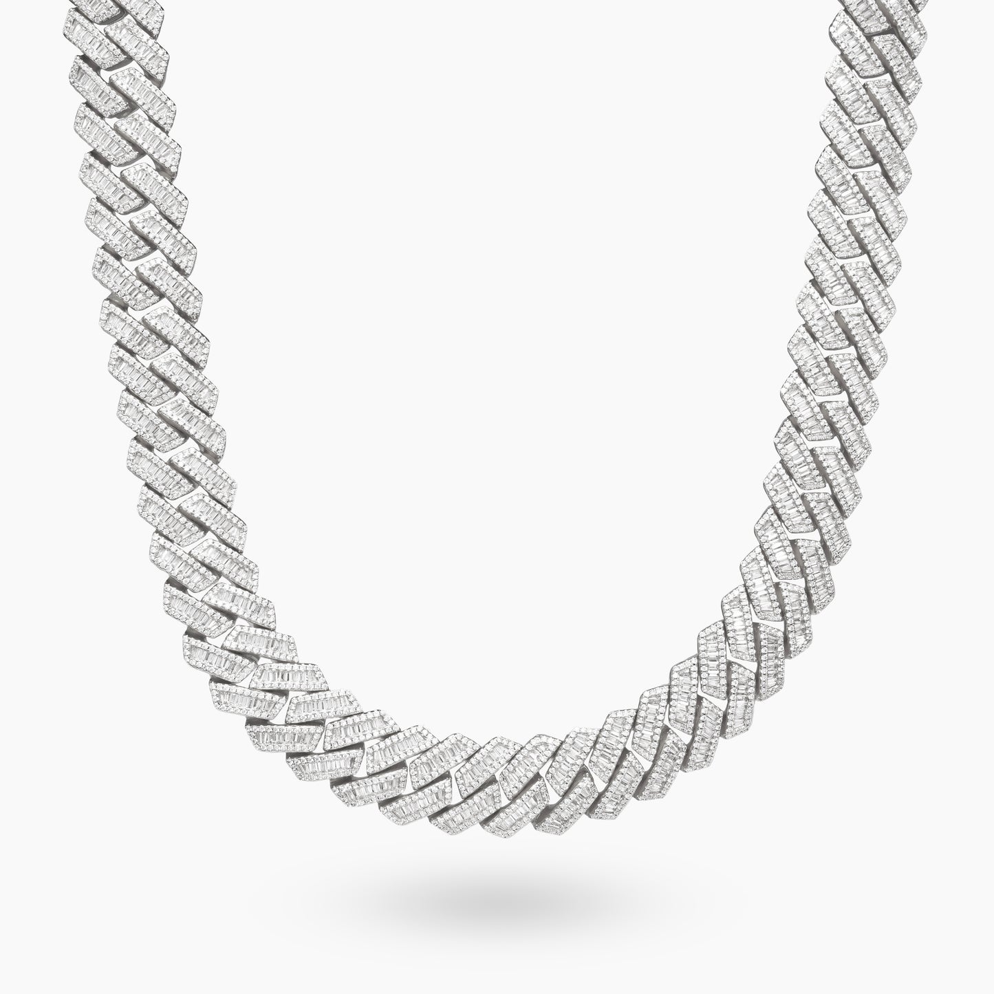 Prong baguette link chain 19mm silver